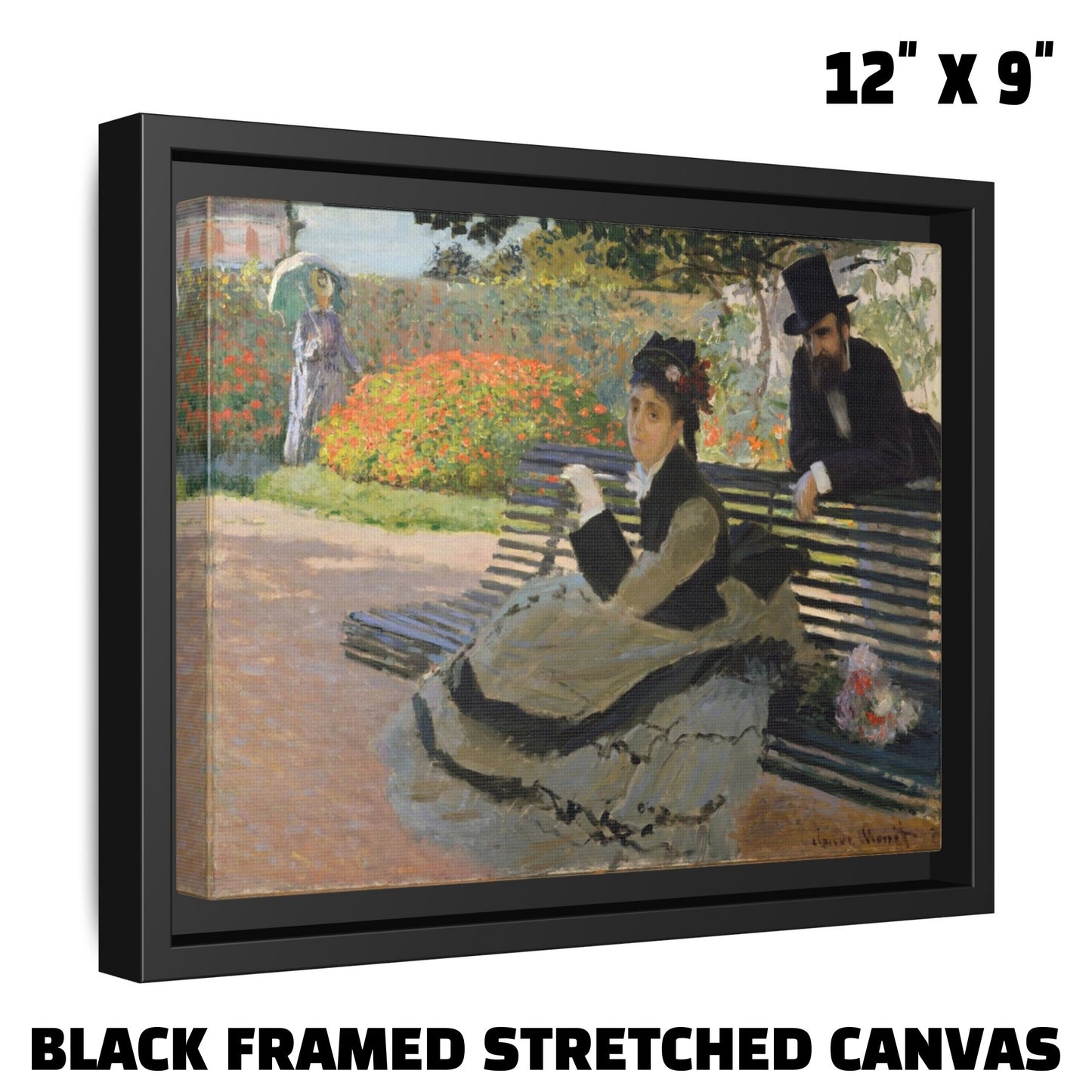 CAMILLE ON A GARDEN BENCH by Claude Monet FRAMED MATTE STRETCH CANVAS