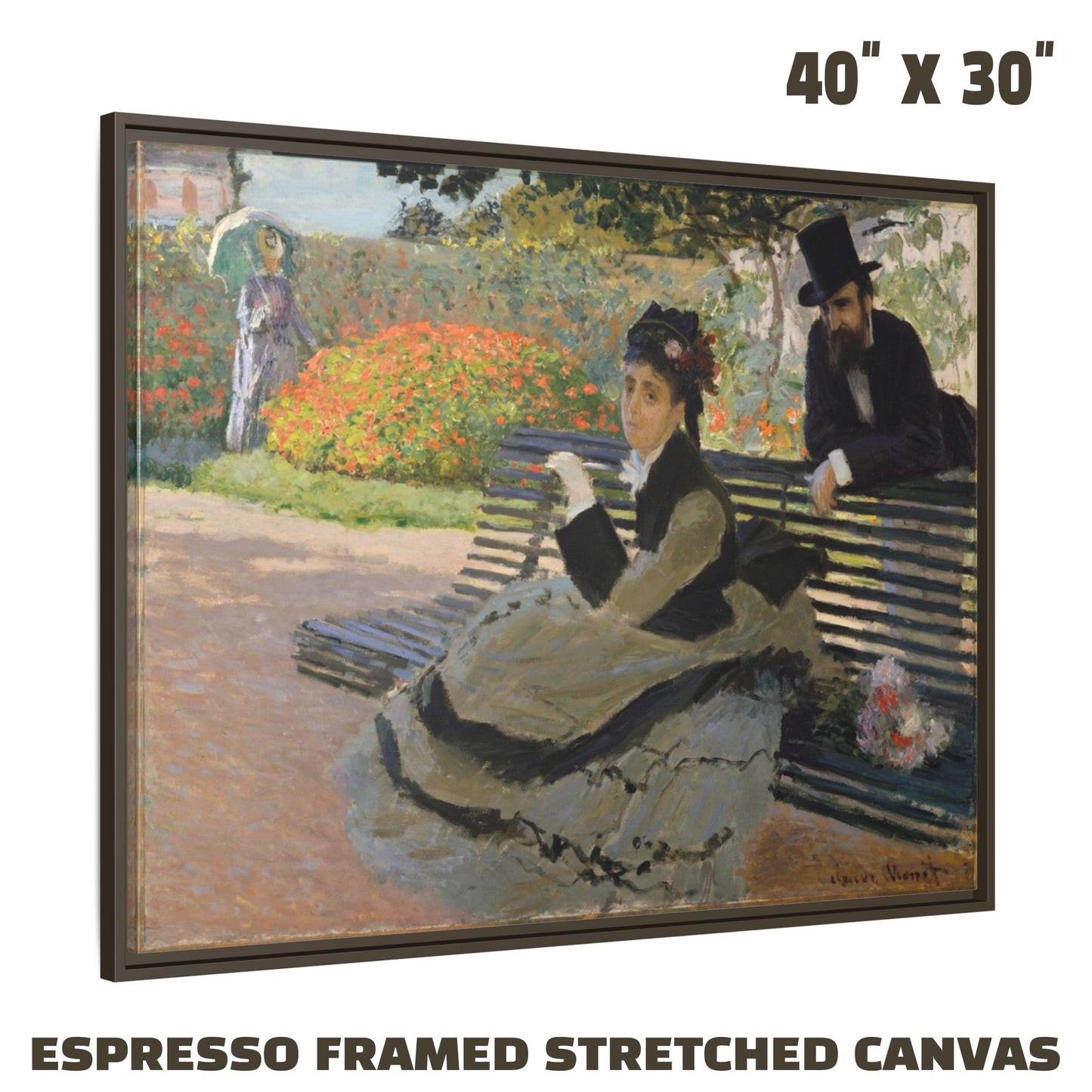 CAMILLE ON A GARDEN BENCH by Claude Monet FRAMED MATTE STRETCH CANVAS