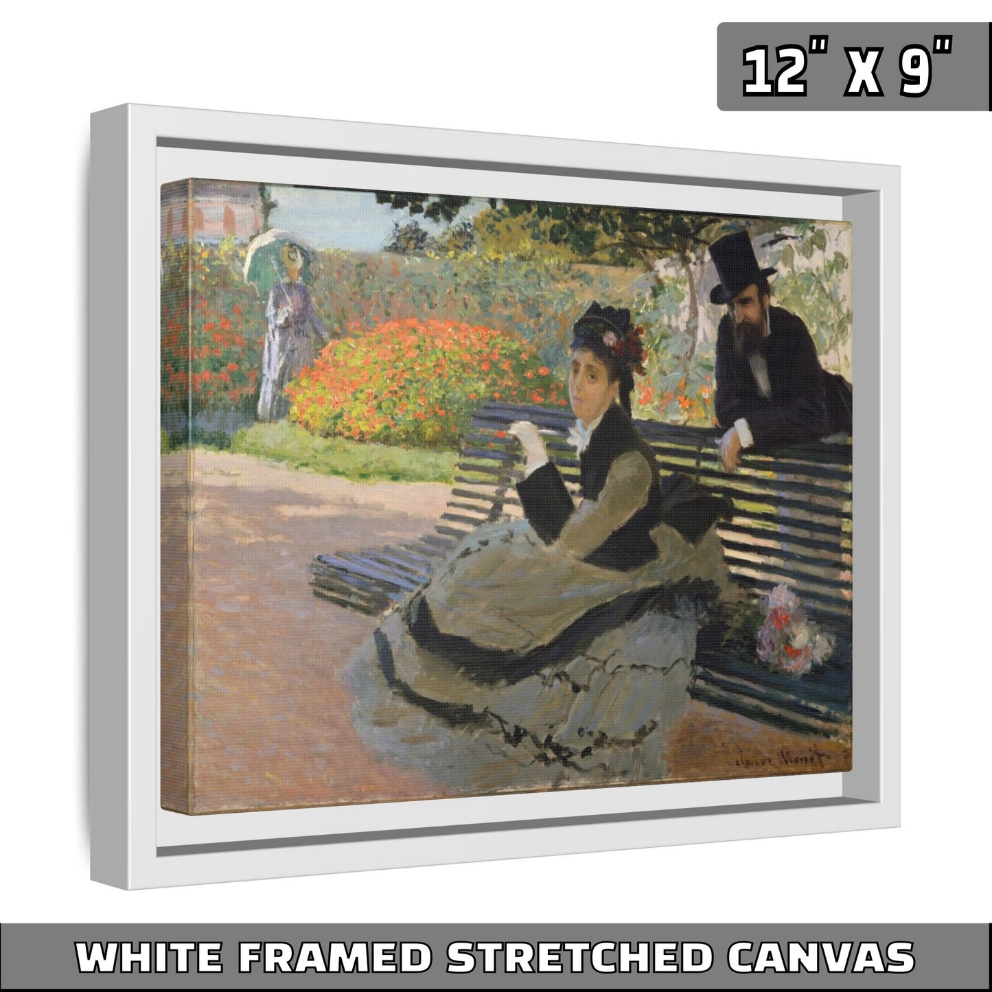 CAMILLE ON A GARDEN BENCH by Claude Monet FRAMED MATTE STRETCH CANVAS