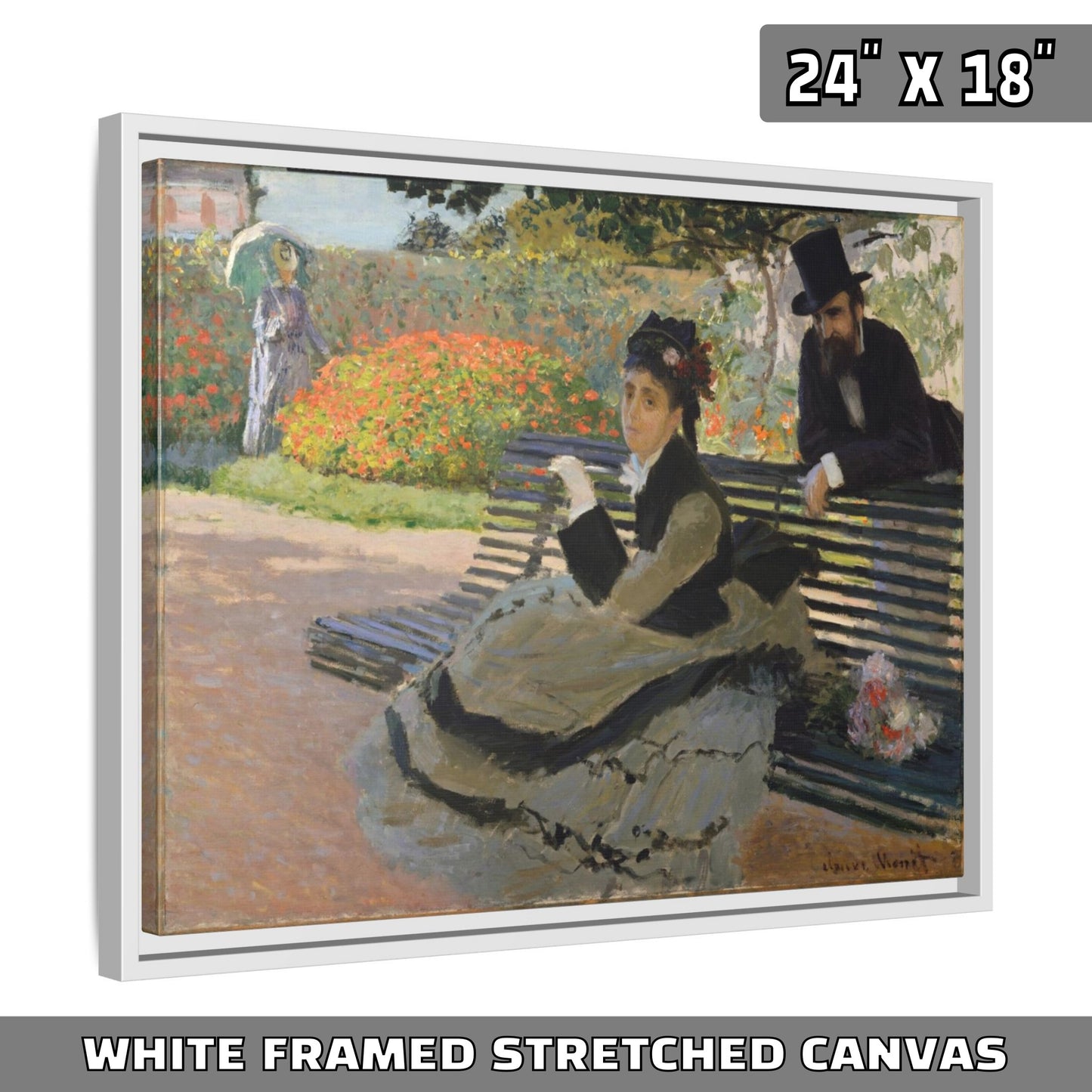 CAMILLE ON A GARDEN BENCH by Claude Monet FRAMED MATTE STRETCH CANVAS