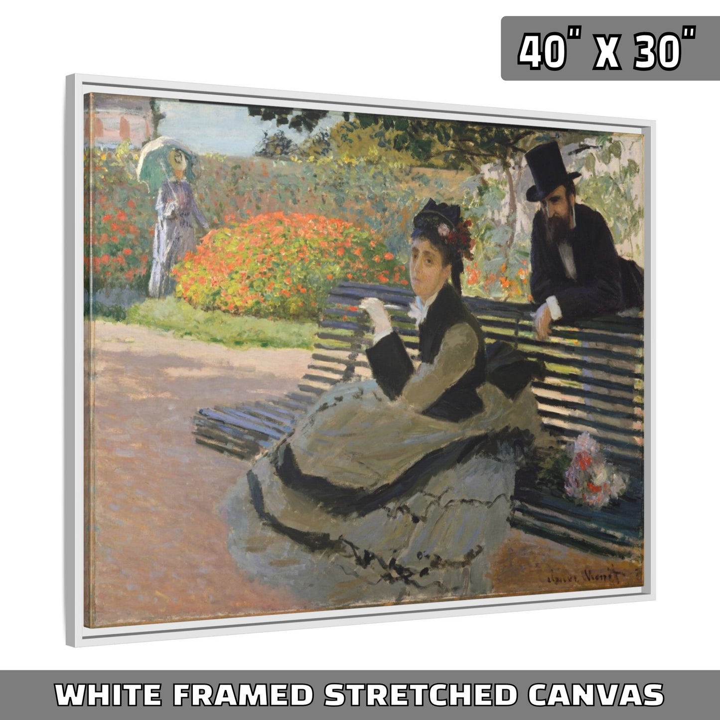 CAMILLE ON A GARDEN BENCH by Claude Monet FRAMED MATTE STRETCH CANVAS