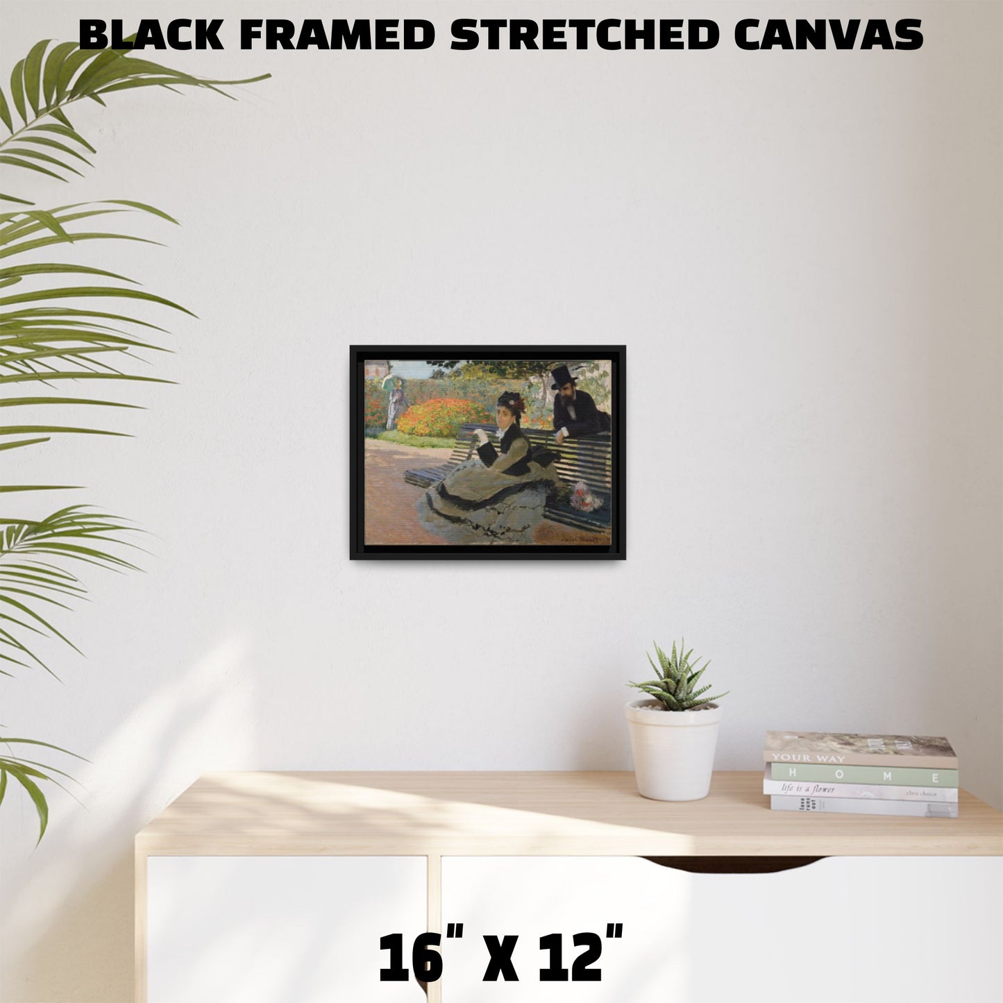 CAMILLE ON A GARDEN BENCH by Claude Monet FRAMED MATTE STRETCH CANVAS