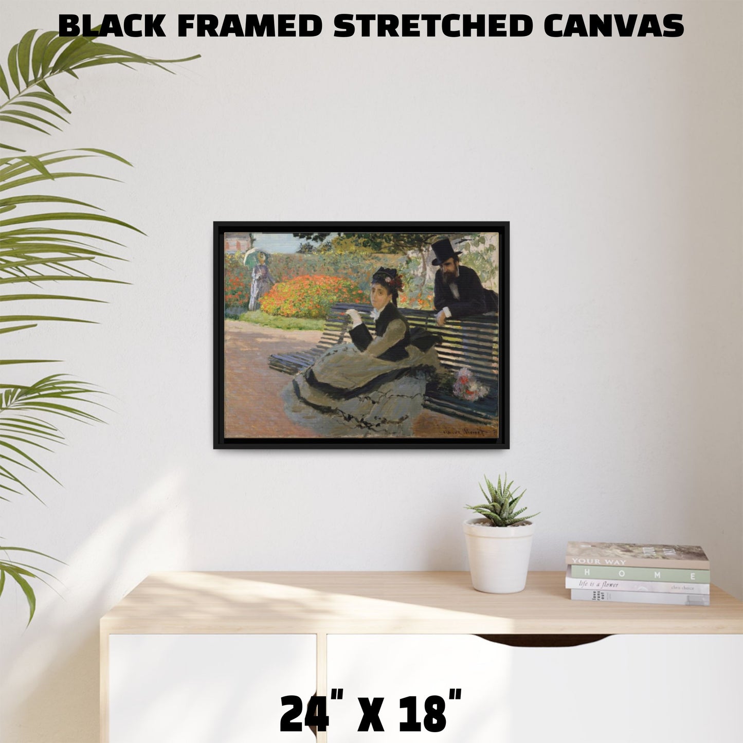 CAMILLE ON A GARDEN BENCH by Claude Monet FRAMED MATTE STRETCH CANVAS