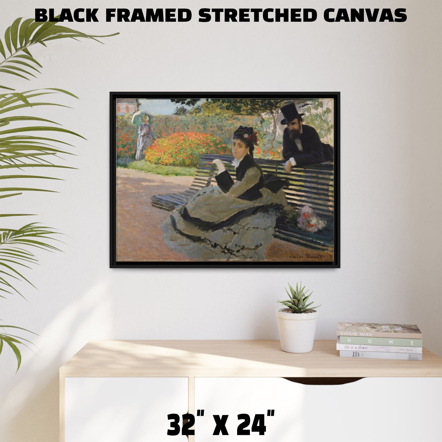 CAMILLE ON A GARDEN BENCH by Claude Monet FRAMED MATTE STRETCH CANVAS