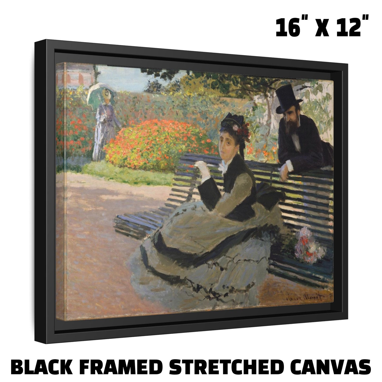 CAMILLE ON A GARDEN BENCH by Claude Monet FRAMED MATTE STRETCH CANVAS