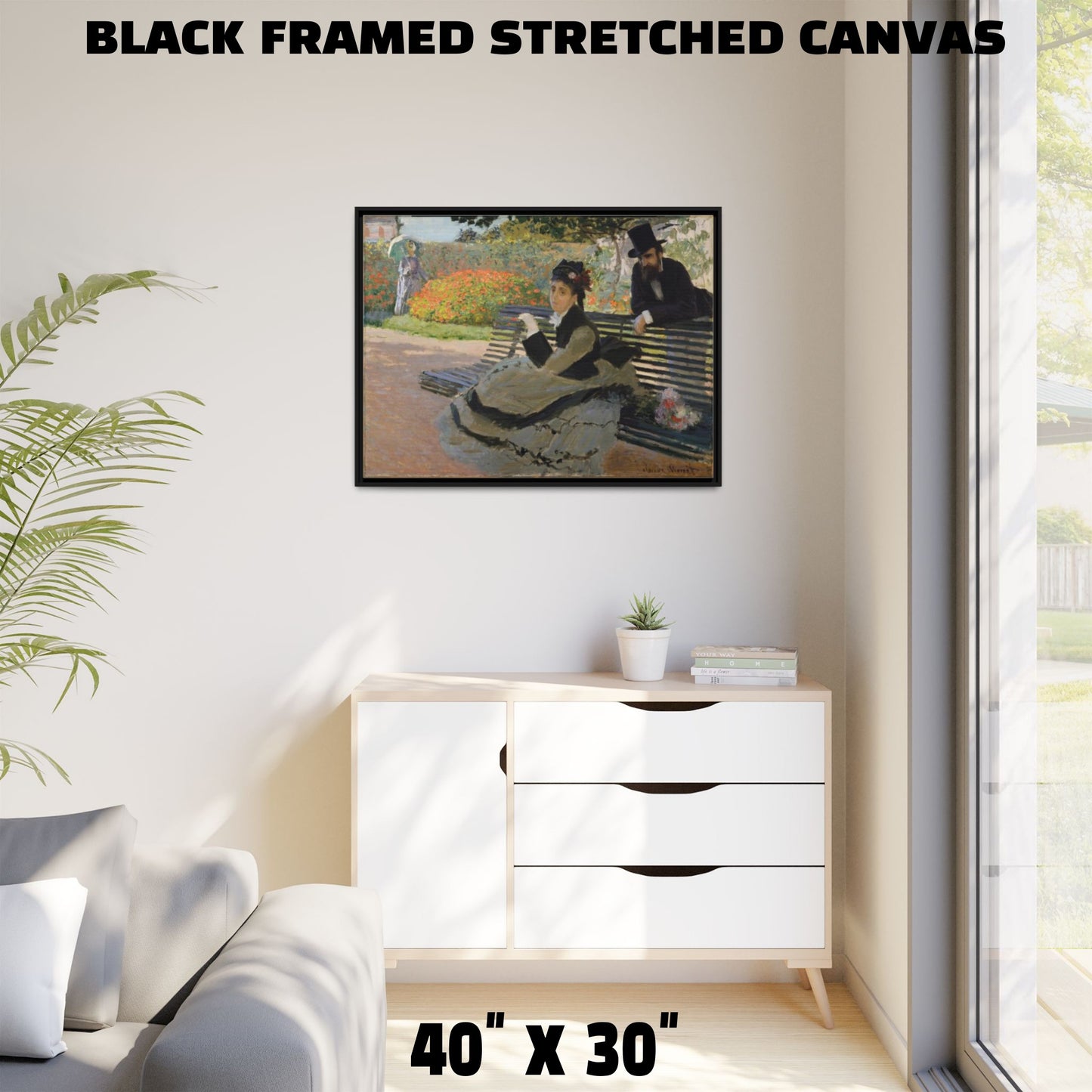 CAMILLE ON A GARDEN BENCH by Claude Monet FRAMED MATTE STRETCH CANVAS
