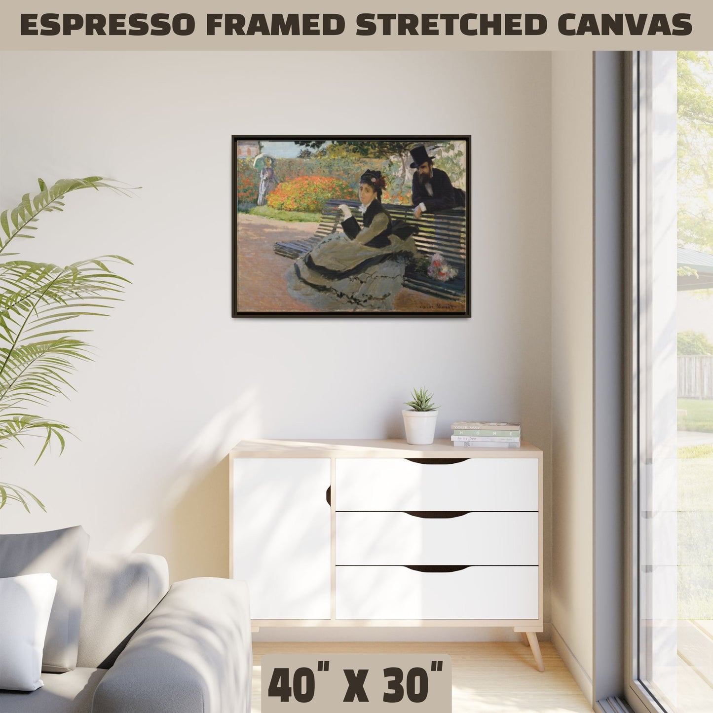 CAMILLE ON A GARDEN BENCH by Claude Monet FRAMED MATTE STRETCH CANVAS