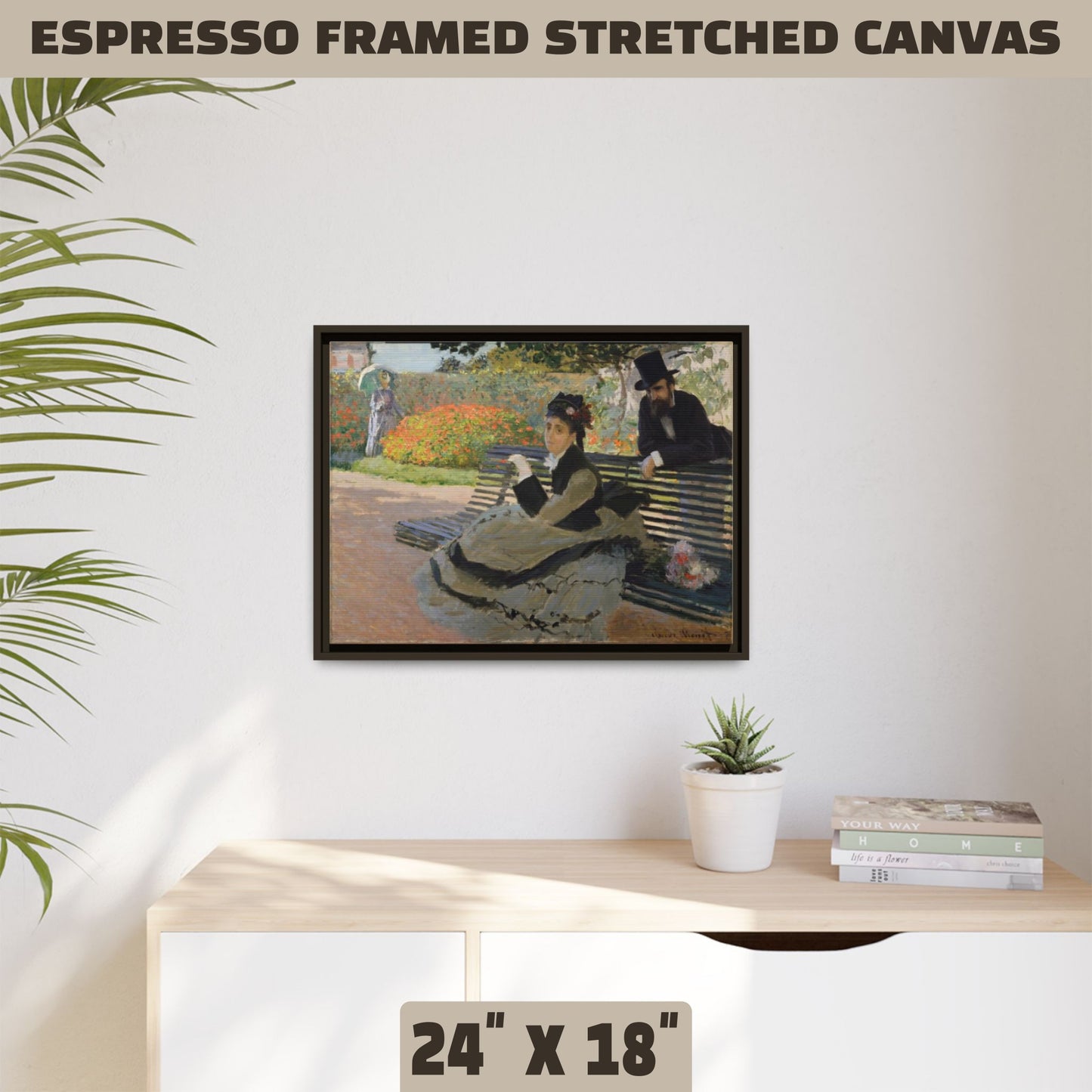 CAMILLE ON A GARDEN BENCH by Claude Monet FRAMED MATTE STRETCH CANVAS