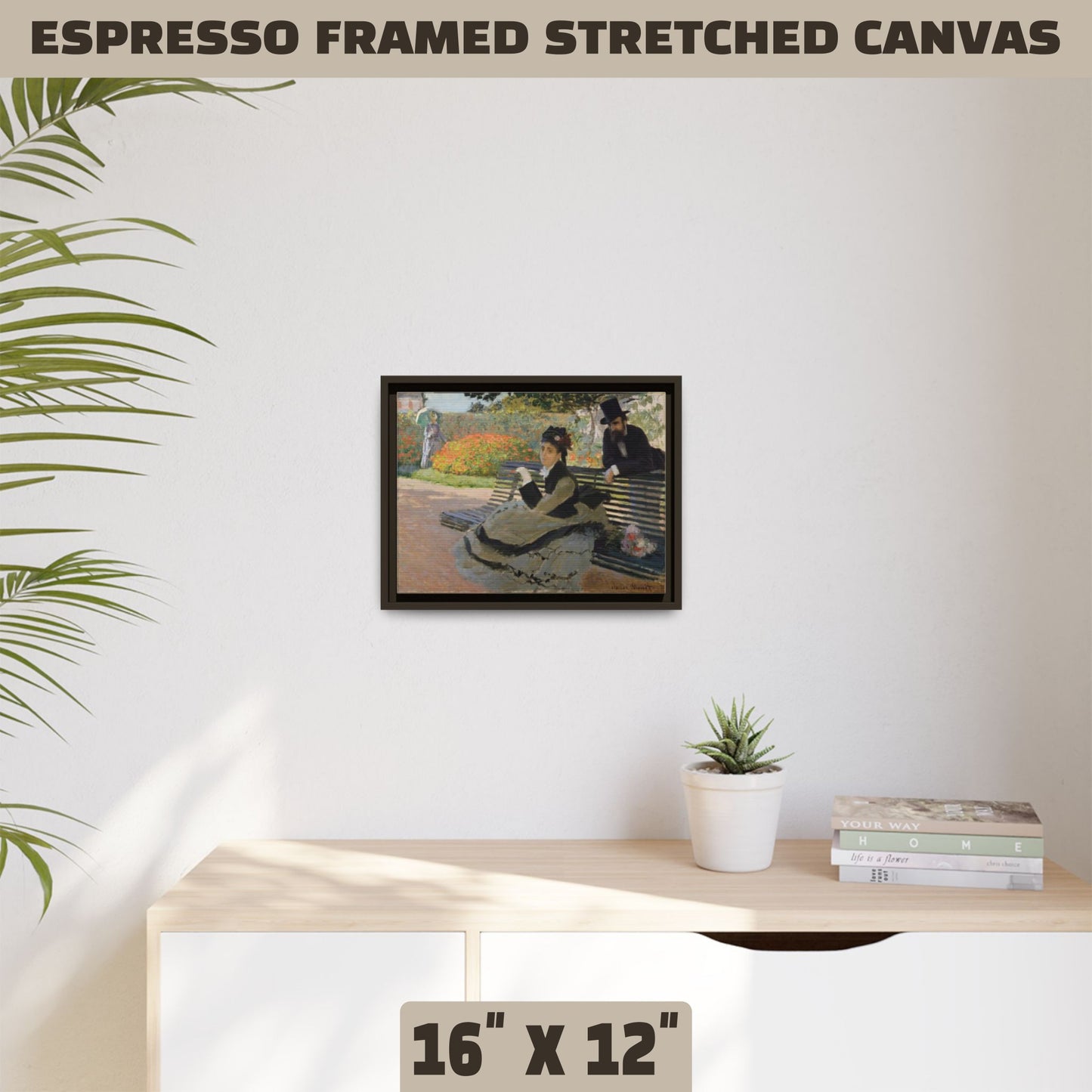 CAMILLE ON A GARDEN BENCH by Claude Monet FRAMED MATTE STRETCH CANVAS