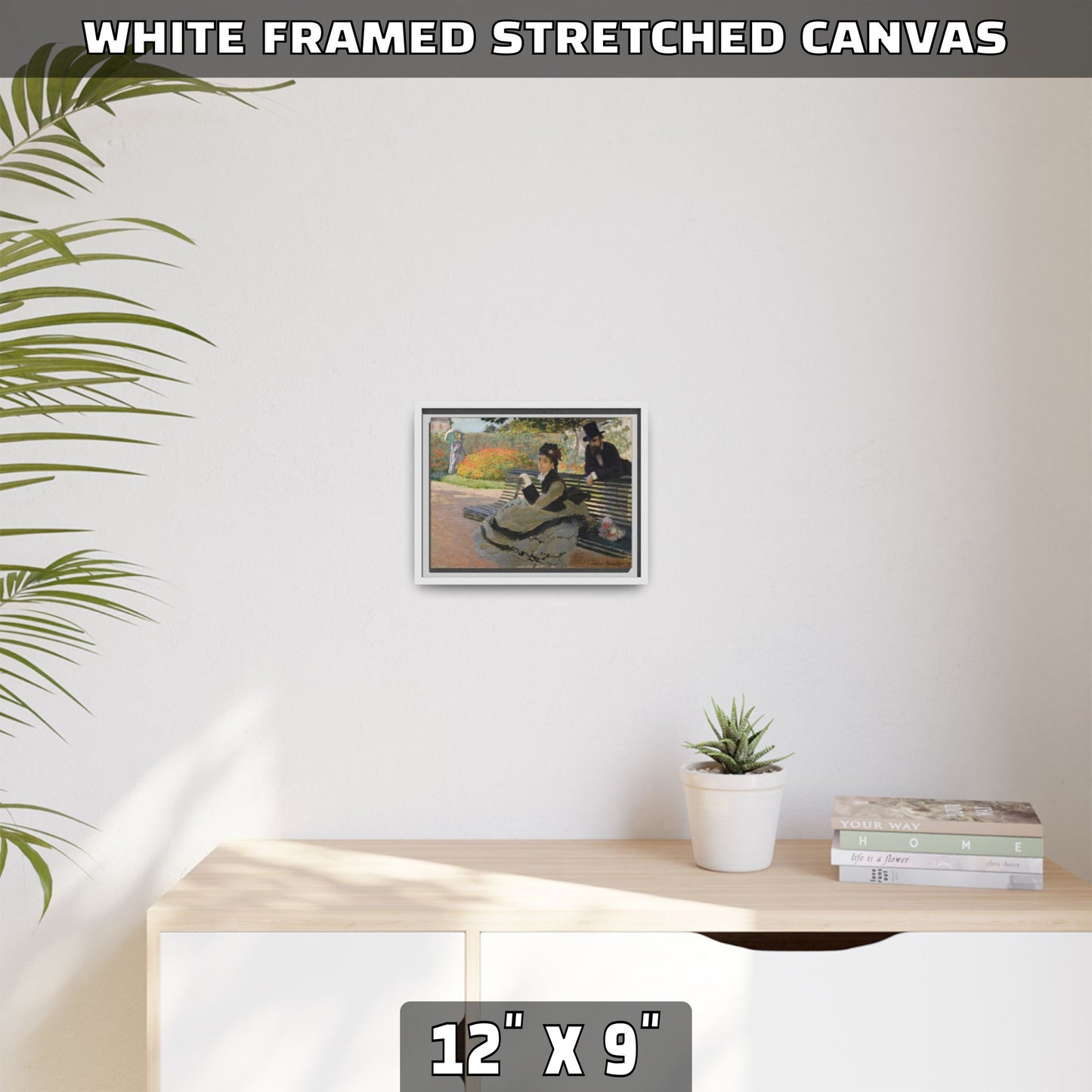 CAMILLE ON A GARDEN BENCH by Claude Monet FRAMED MATTE STRETCH CANVAS