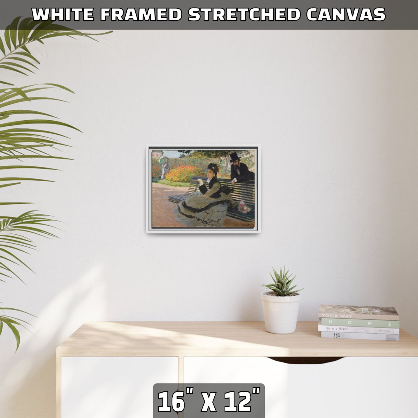 CAMILLE ON A GARDEN BENCH by Claude Monet FRAMED MATTE STRETCH CANVAS