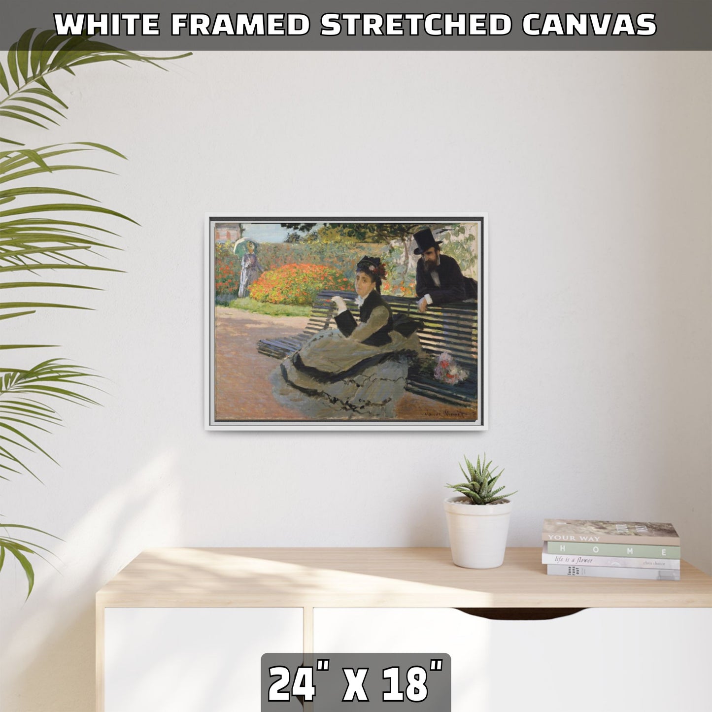 CAMILLE ON A GARDEN BENCH by Claude Monet FRAMED MATTE STRETCH CANVAS