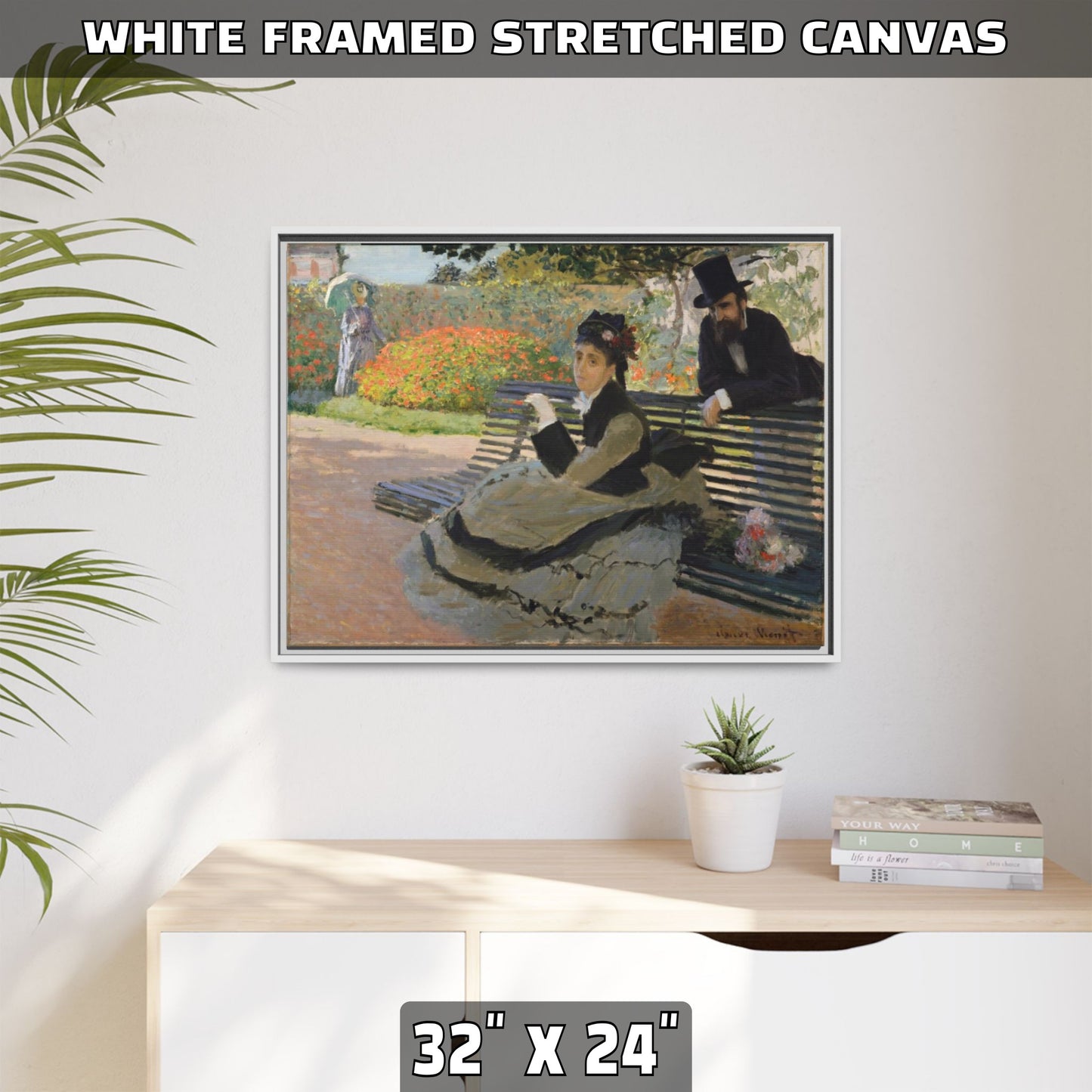 CAMILLE ON A GARDEN BENCH by Claude Monet FRAMED MATTE STRETCH CANVAS