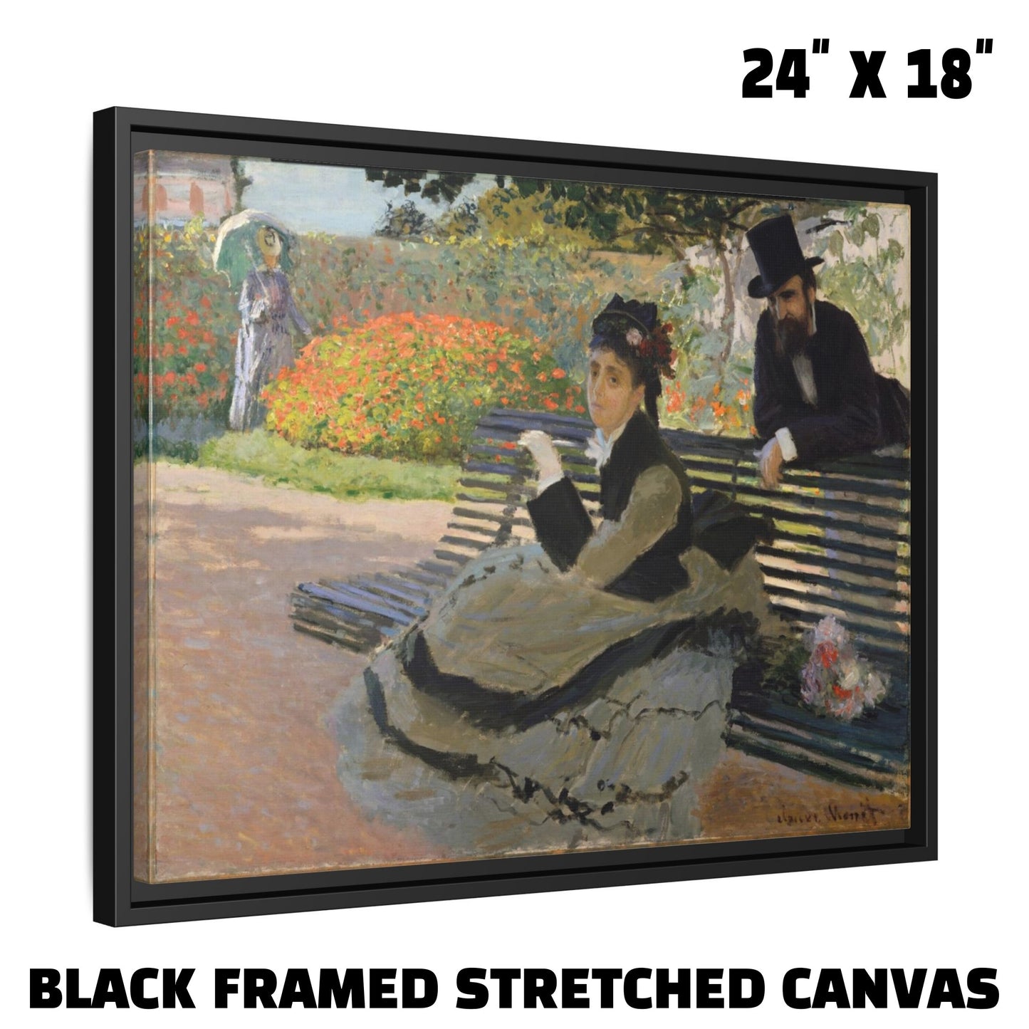CAMILLE ON A GARDEN BENCH by Claude Monet FRAMED MATTE STRETCH CANVAS