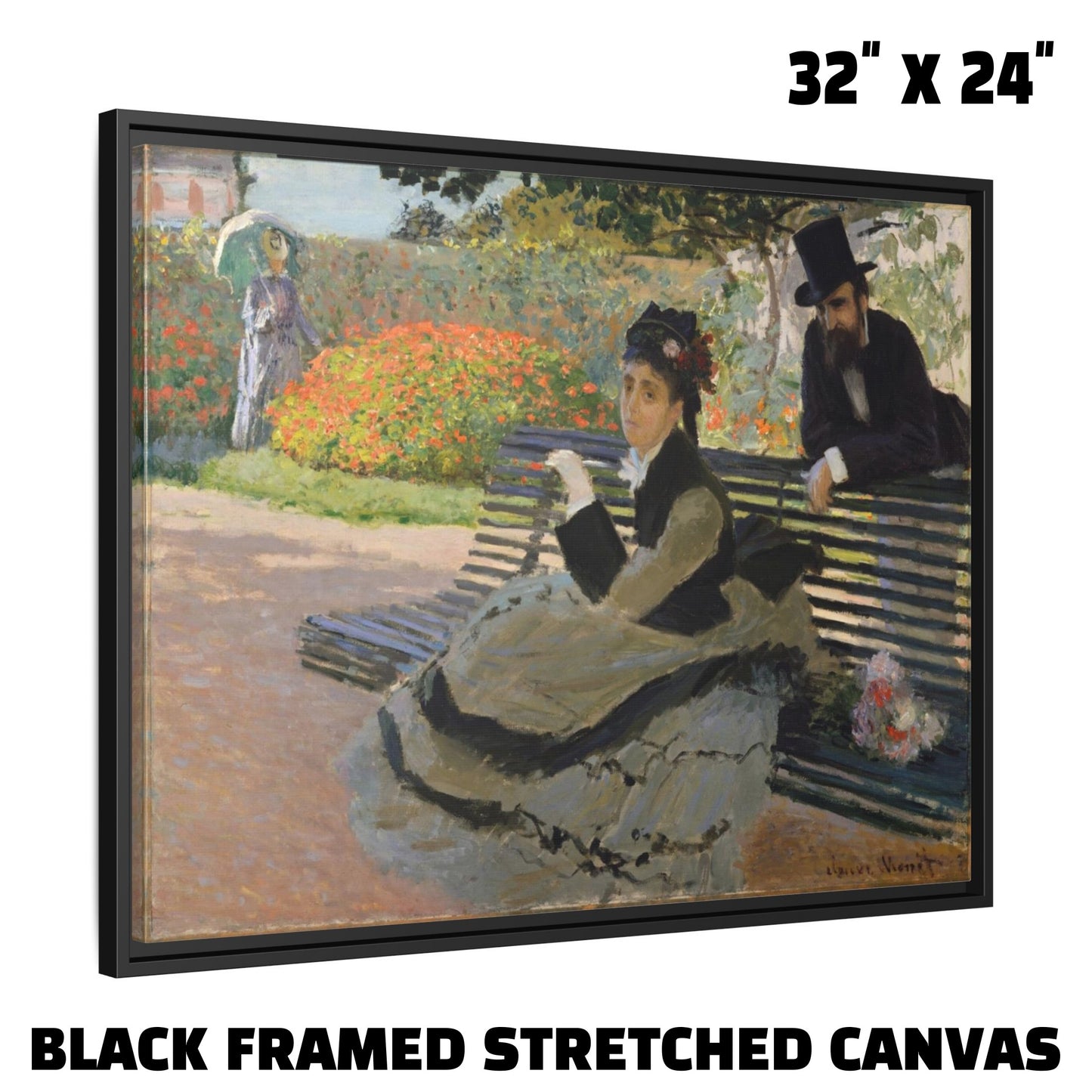 CAMILLE ON A GARDEN BENCH by Claude Monet FRAMED MATTE STRETCH CANVAS
