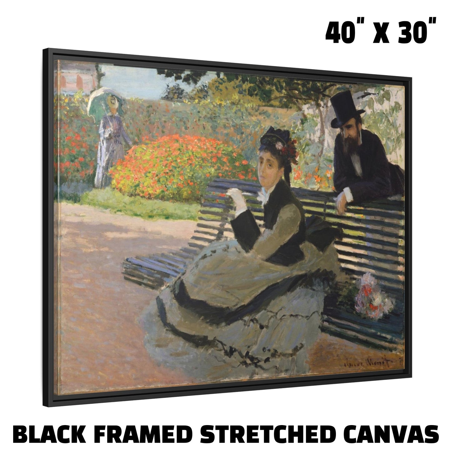 CAMILLE ON A GARDEN BENCH by Claude Monet FRAMED MATTE STRETCH CANVAS