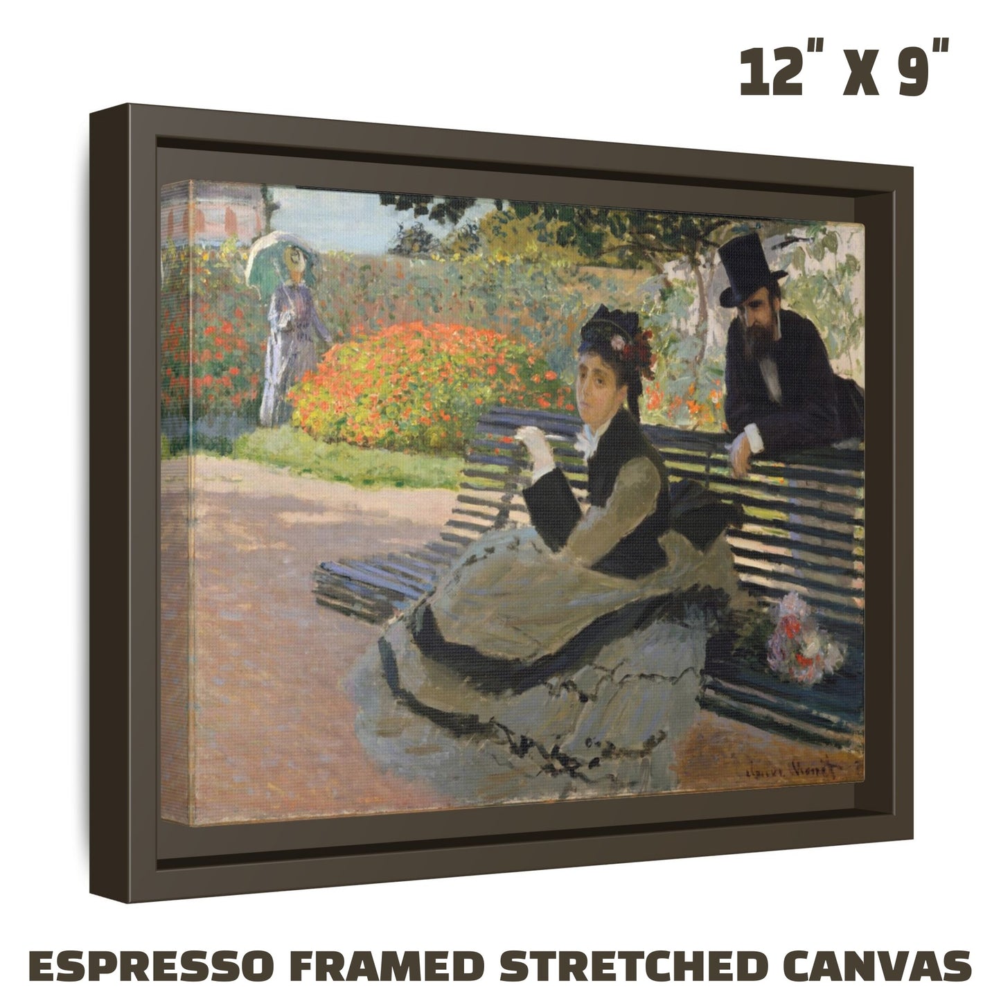 CAMILLE ON A GARDEN BENCH by Claude Monet FRAMED MATTE STRETCH CANVAS