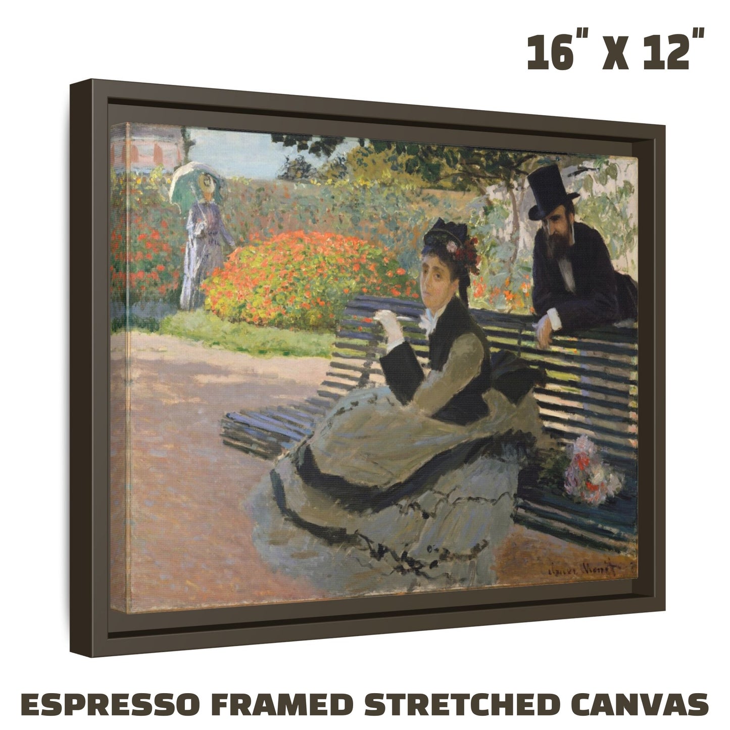 CAMILLE ON A GARDEN BENCH by Claude Monet FRAMED MATTE STRETCH CANVAS