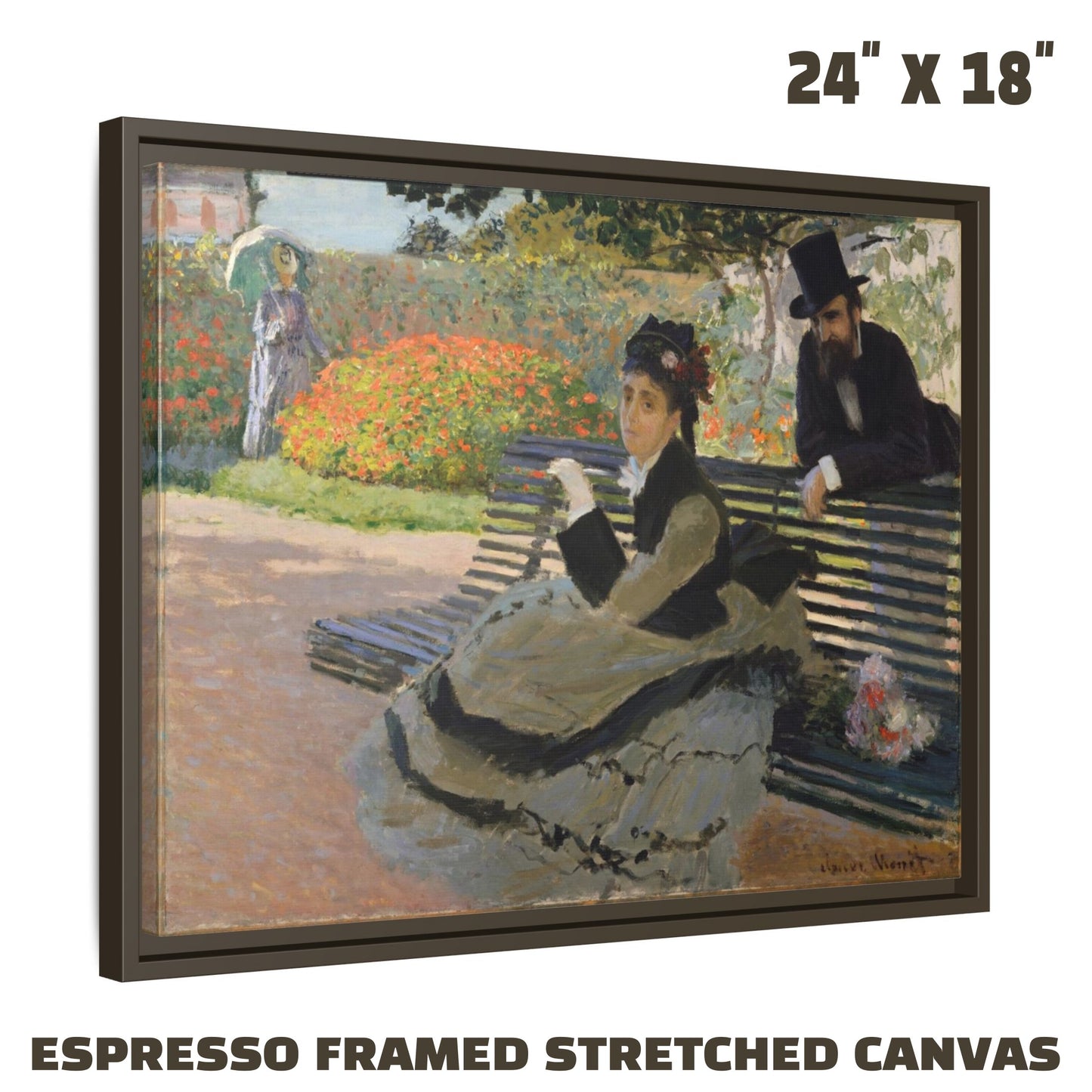 CAMILLE ON A GARDEN BENCH by Claude Monet FRAMED MATTE STRETCH CANVAS