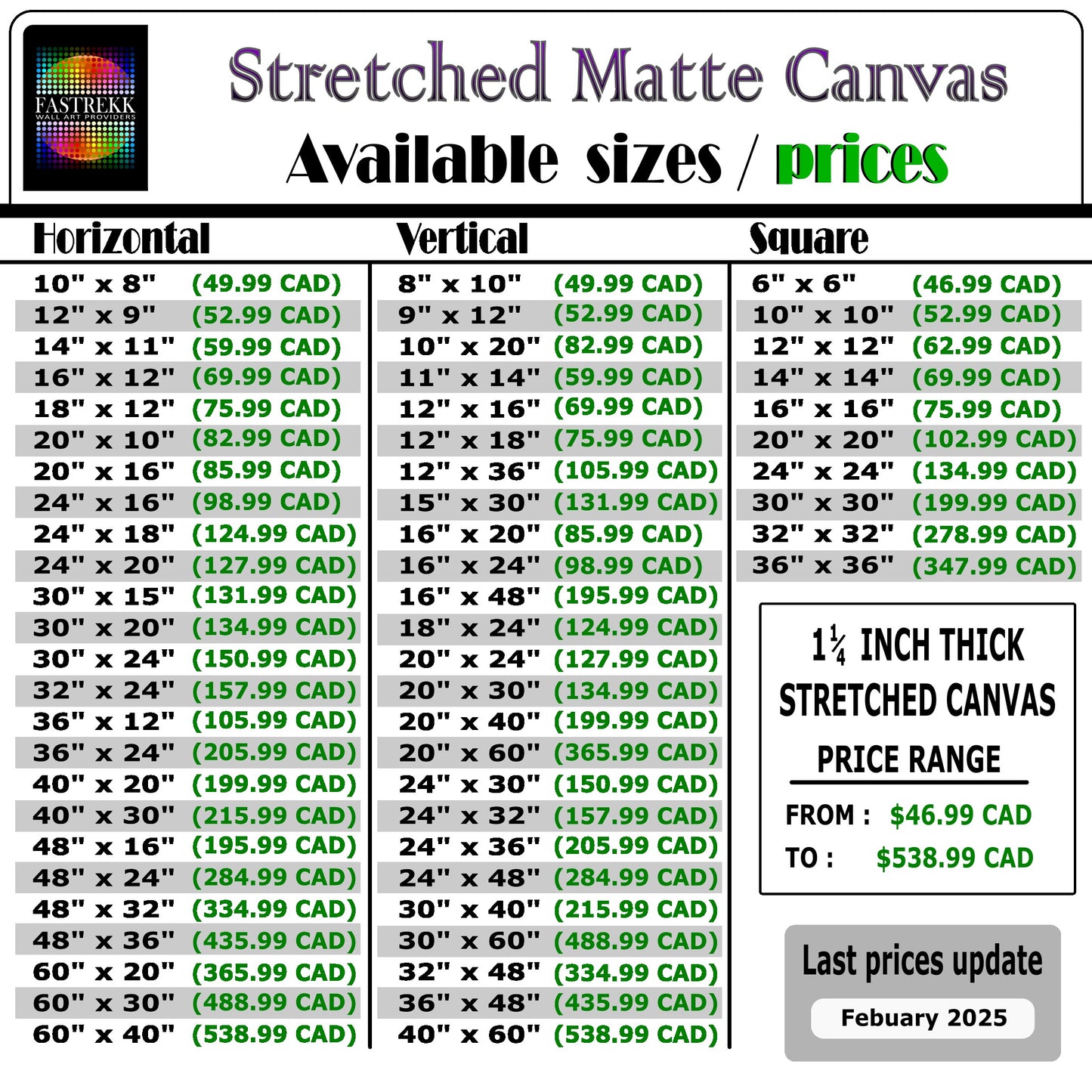 STYLE 2 - MATTE STRETCHED CANVAS 1.25" (31.75mm) Thick (PRODUCT SAMPLE)