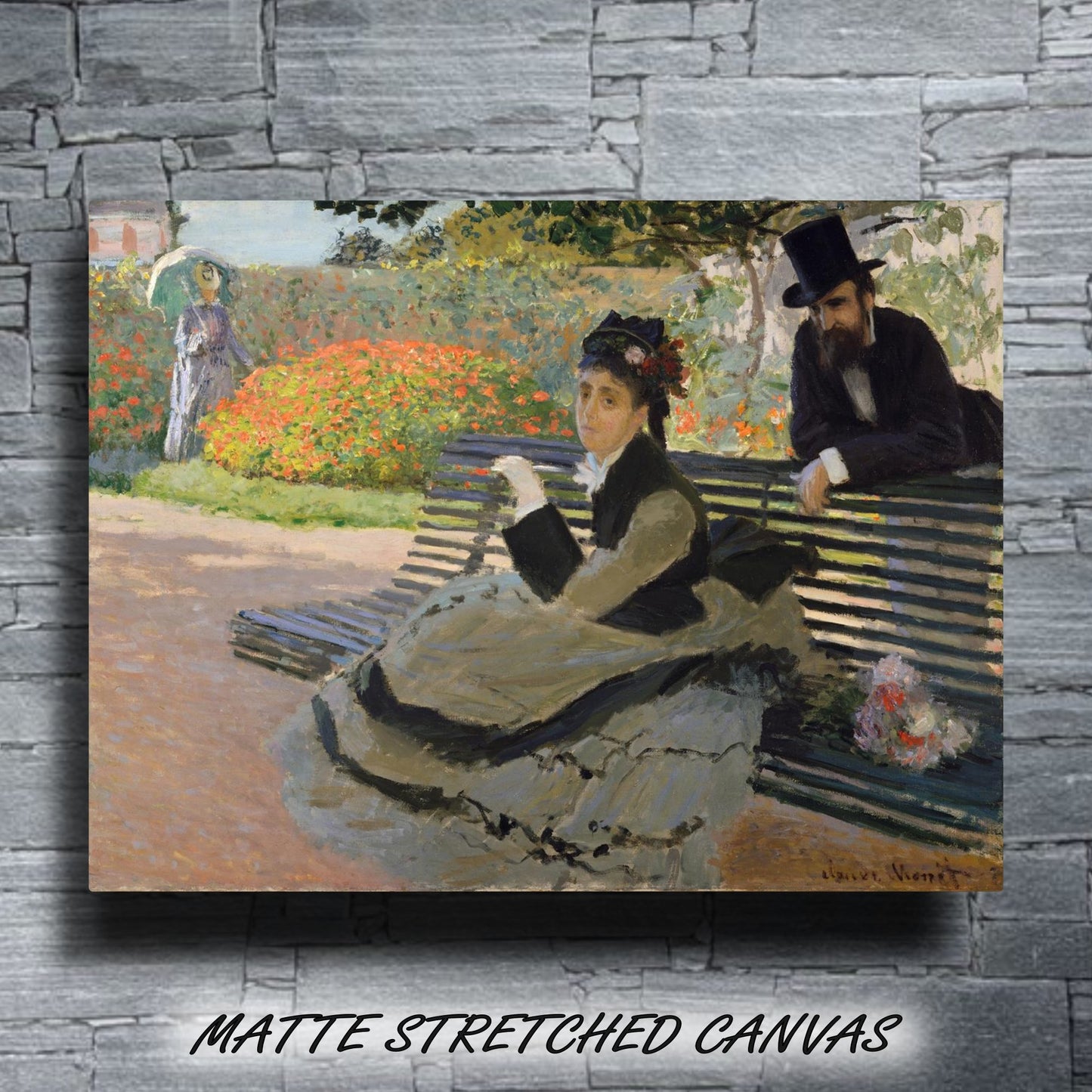CAMILLE ON A GARDEN BENCH by Claude Monet MATTE STRETCH CANVAS