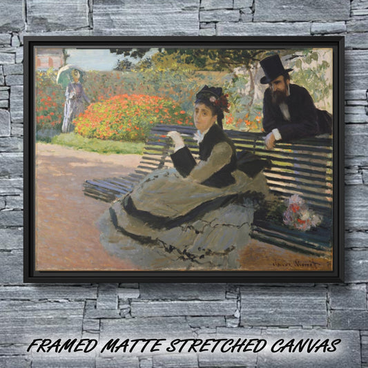 CAMILLE ON A GARDEN BENCH by Claude Monet  FRAMED MATTE STRETCH CANVAS