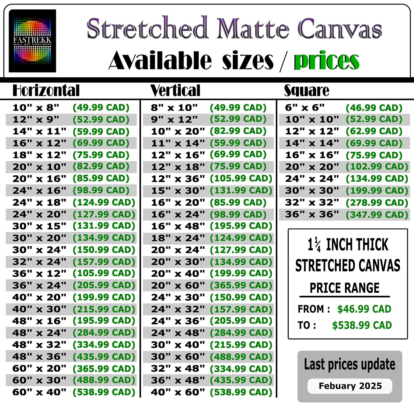 A 1 - MATTE STRETCHED CANVAS   1.25" (31.75mm) THICK